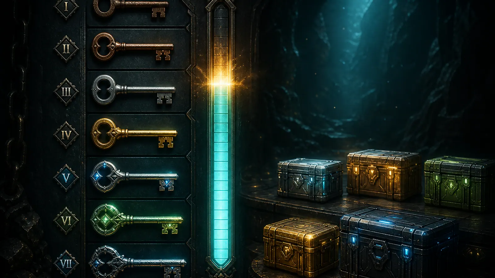 Editorial illustration of XP progression keys and bonus crates
