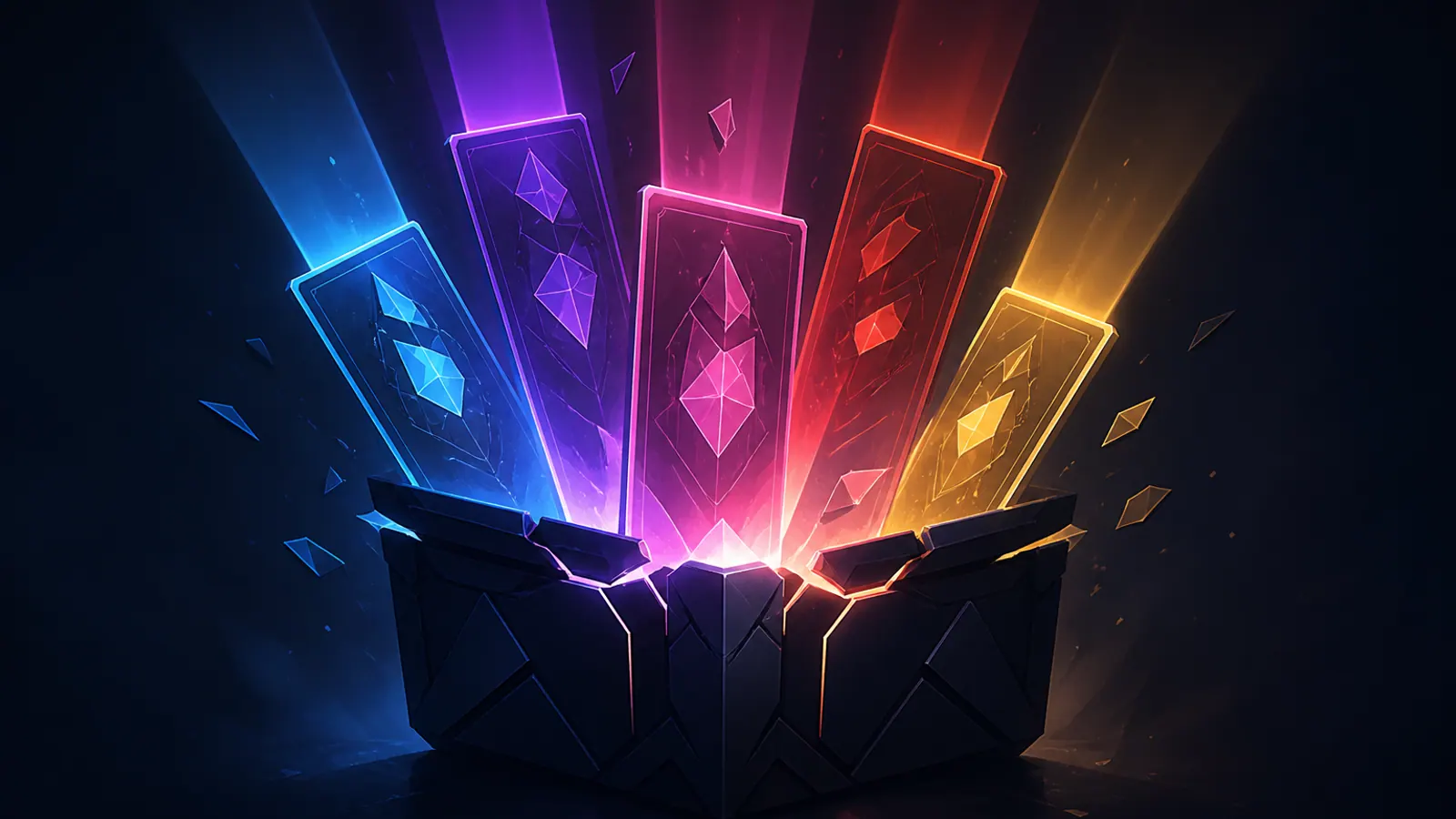 Abstract crate opening with rarity-colored light