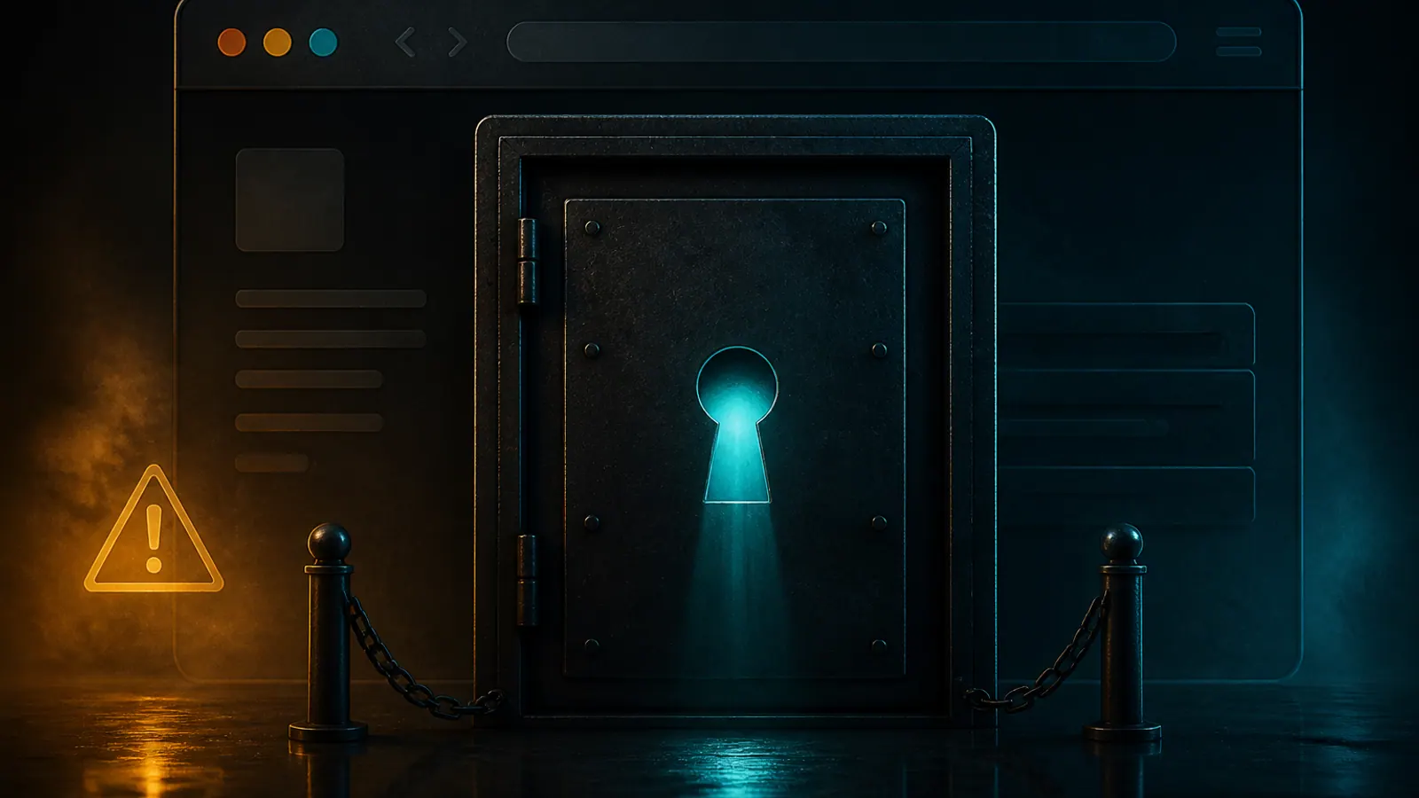 Editorial illustration of a locked access door and browser window for login help